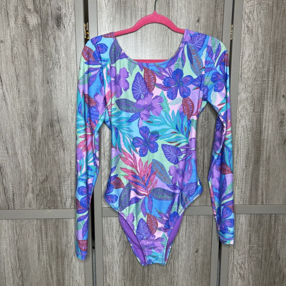 Hurley Swimsuit Size XL Rash Guard Long Sleeve Floral Blue Purple